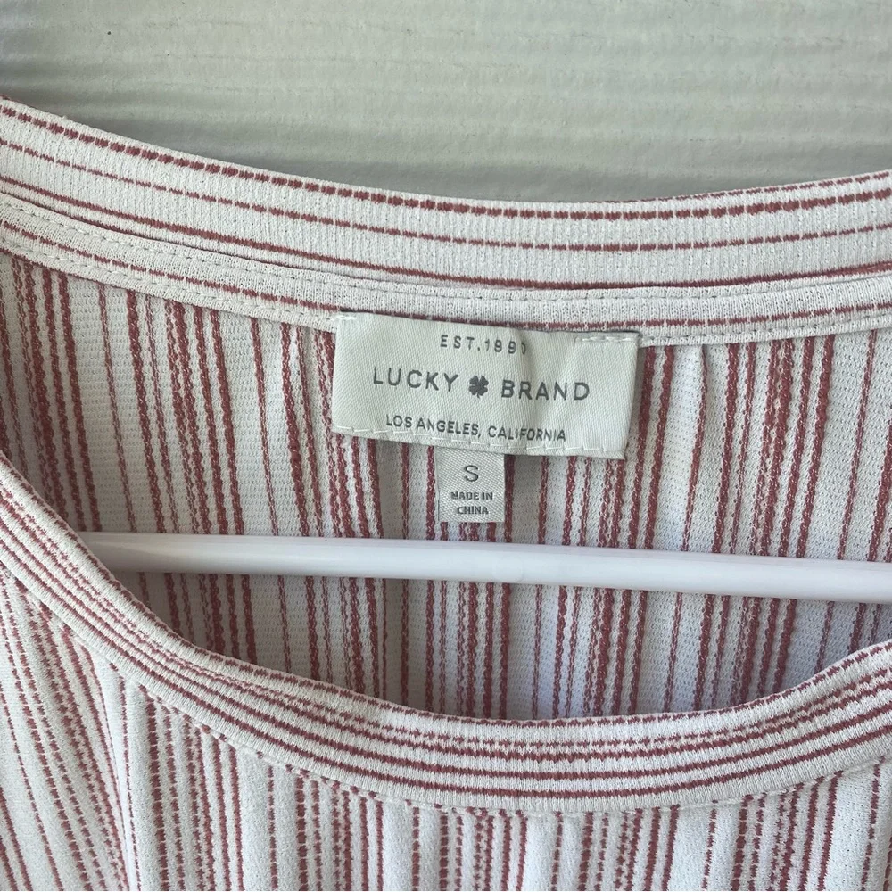 LUCKY BRAND Vertical Stripe Lace Up Flutter Sleeve Blouse - Picture 2 of 10